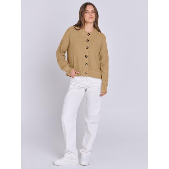 Women Knit Cardigan Sweater Open Front Button Long Sleeve Cropped Jacket - Picture 7 of 7